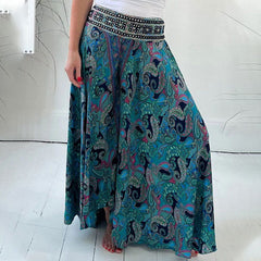 Tabea -  Ethnische Paisley Print Maxi-Hose - Bohemian in Grün