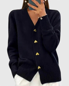 Kathrin | Damen Bequem Knöpfen Strickjacke in Schwarz