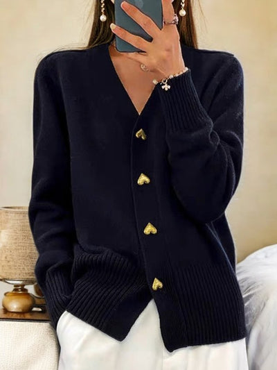 Warme Damen Strickjacke | mit Herzknöpfen
