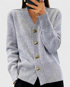 Kathrin | Damen Bequem Knöpfen Strickjacke in Grau