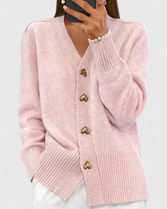 Kathrin | Damen Bequem Knöpfen Strickjacke in Rosa