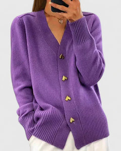 Kathrin | Damen Bequem Knöpfen Strickjacke in Lila