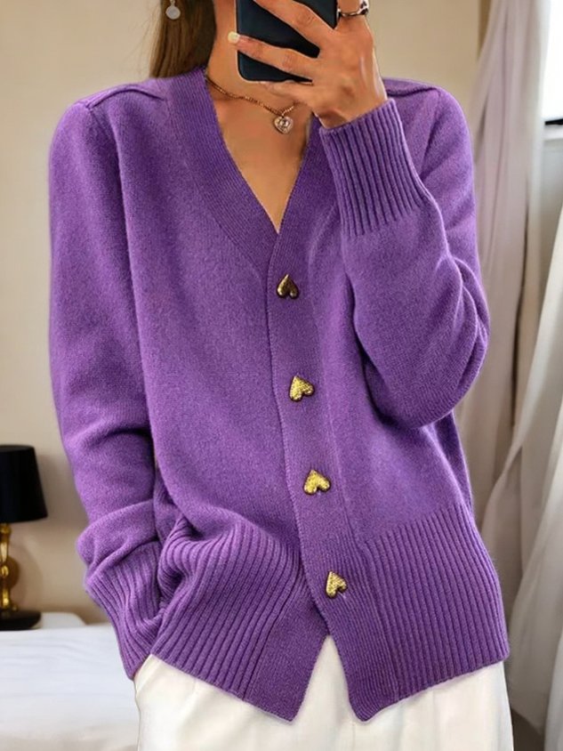 Warme Damen Strickjacke | mit Herzknöpfen
