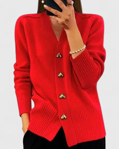 Kathrin | Damen Bequem Knöpfen Strickjacke in Rot