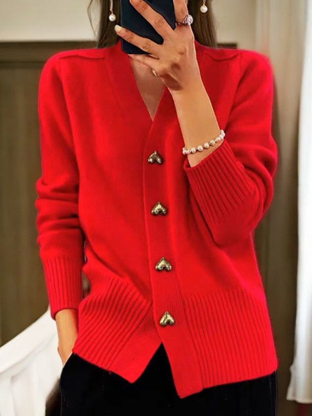 Warme Damen Strickjacke | mit Herzknöpfen