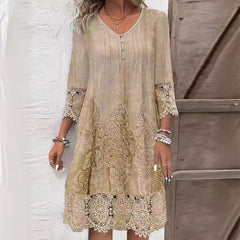 Paula | Damen Boho Langarm Midikleid in Khaki