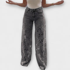 Trendige Spitzen-Patchwork-Jeans in Grau