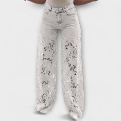 Trendige Spitzen-Patchwork-Jeans in Weiß