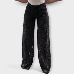 Trendige Spitzen-Patchwork-Jeans in Schwarz
