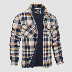 Herren Flanell Hemd Jacke lange Ärmel gesteppt gefüttert Plaid Mantel Button Down dicke Outwear für Winter in Gelb