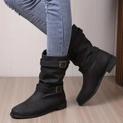 Belvia™ - Damenstiefeletten im Vintage-Stil mit Niedrigem Absatz und Schnallendetail in Schwarz