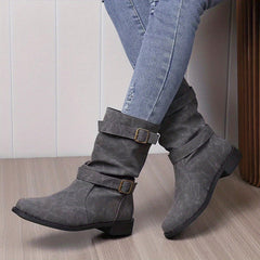 Belvia™ - Damenstiefeletten im Vintage-Stil mit Niedrigem Absatz und Schnallendetail in Grau