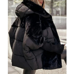 Yohan - Patchwork-Puffer mit Kapuze für Dame in Schwarz