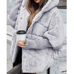 Yohan - Patchwork-Puffer mit Kapuze für Dame in Grau