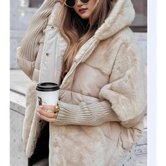 Yohan - Patchwork-Puffer mit Kapuze für Dame in Beige