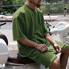 Eamon - lässiges Oversize T-Shirt- und Shorts-Set in Olivgrün