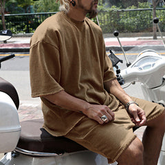 Eamon - lässiges Oversize T-Shirt- und Shorts-Set in Kastanienbraun