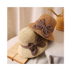 Coralie - Handgefertigter Sonnenhut mit Schleife in Khaki + Beige