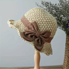 Coralie - Handgefertigter Sonnenhut mit Schleife in Beige