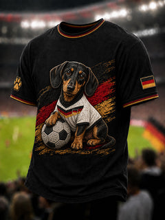 Herren-T-Shirt mit Dackel- und Fußball-Print in als bild