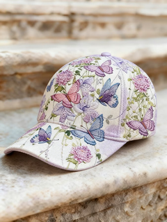 Unisex Casual Lila Schmetterling und Blumen hut in als bild
