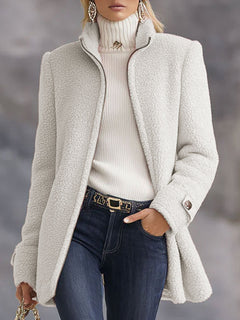 Stefanie | Damen Fleece Reißverschluss Manteljacke in Weiß