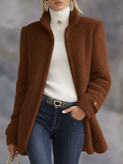 Stefanie | Damen Fleece Reißverschluss Manteljacke in Braun