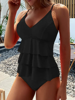 Xiomara® | Einteiliger Badeanzug mit Taillenband in Schwarz