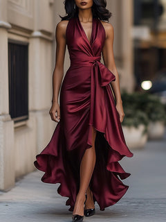 Stephanie | Dramatisches Satin-Maxikleid in Burgunder