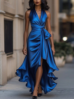 Stephanie | Dramatisches Satin-Maxikleid in Königsblau