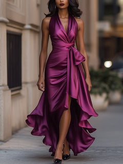 Stephanie | Dramatisches Satin-Maxikleid in Fuchsia