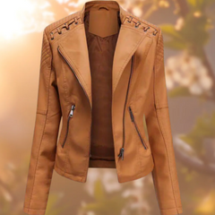 Klassische Lederjacke für den Winter - Catharina in Hellbraun