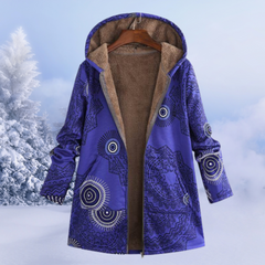 Geblümte Winterjacke mit Kapuze - Leona in Blau