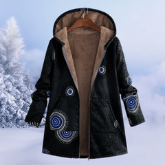 Geblümte Winterjacke mit Kapuze - Leona in Schwarz