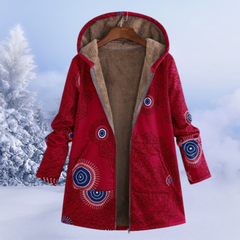 Geblümte Winterjacke mit Kapuze - Leona in Weinrot