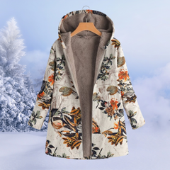 Geblümte Winterjacke mit Kapuze - Leona in Orange