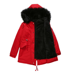 Stilvoller warmer Kunstfell-Parka mit Kapuze - Ulrika in Rot
