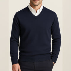 Felix | Herren Klassischer V-Ausschnitt Wollpullover in Blau