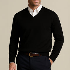 Felix | Herren Klassischer V-Ausschnitt Wollpullover in Schwarz