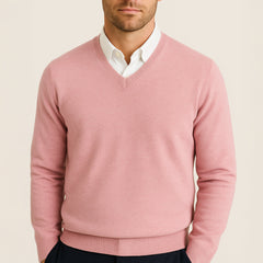 Felix | Herren Klassischer V-Ausschnitt Wollpullover in Rosa