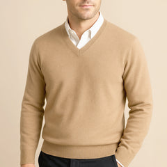 Felix | Herren Klassischer V-Ausschnitt Wollpullover in Beige