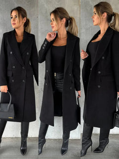 Stylischer langer Wintermantel für Frauen - Beate in Schwarz