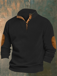 COOPER - RIPPED SWEATER MIT HOHEM KRAGEN in Schwarz