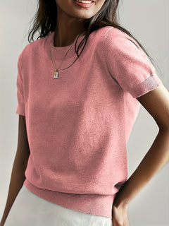 Sunniva | Damen Kurzarm Strickpullover Rundhals in Rosa