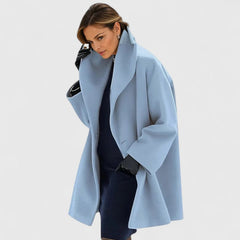 Susanne | Damen Eleganter Reverskragen Herbstmantel in Blau