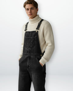 Sven | Herren Lässige Taschen Denim Latzhose in Schwarz