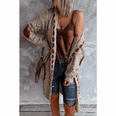 Lässige lange Strickjacke mit Kapuze für Frauen