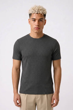 T-Shirt Herren - Gerippt Enganliegend | Modernes Design in Dunkelgrau