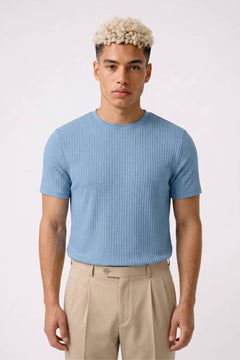 T-Shirt Herren - Gerippt Enganliegend | Modernes Design in Hellblau