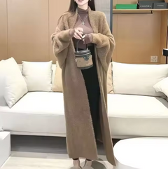 Yassi – Lange Strickjacke aus Kaschmir in Khaki
